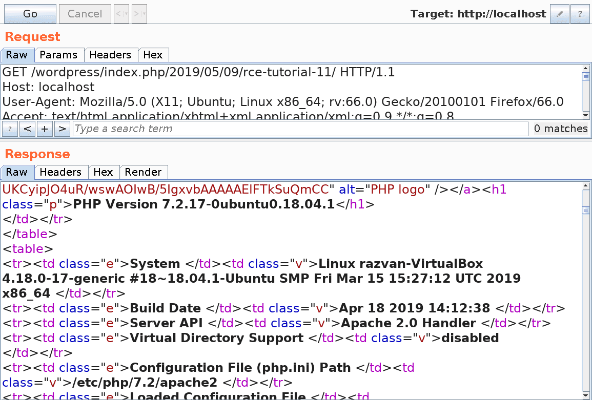 HTTP request and response in Burp